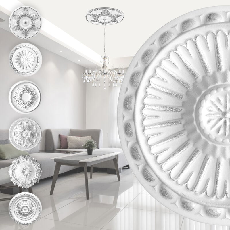 Rosace en polystyrène - décor intérieur, stuc plafond et mur eps - argent: R-16 - ø 28cm