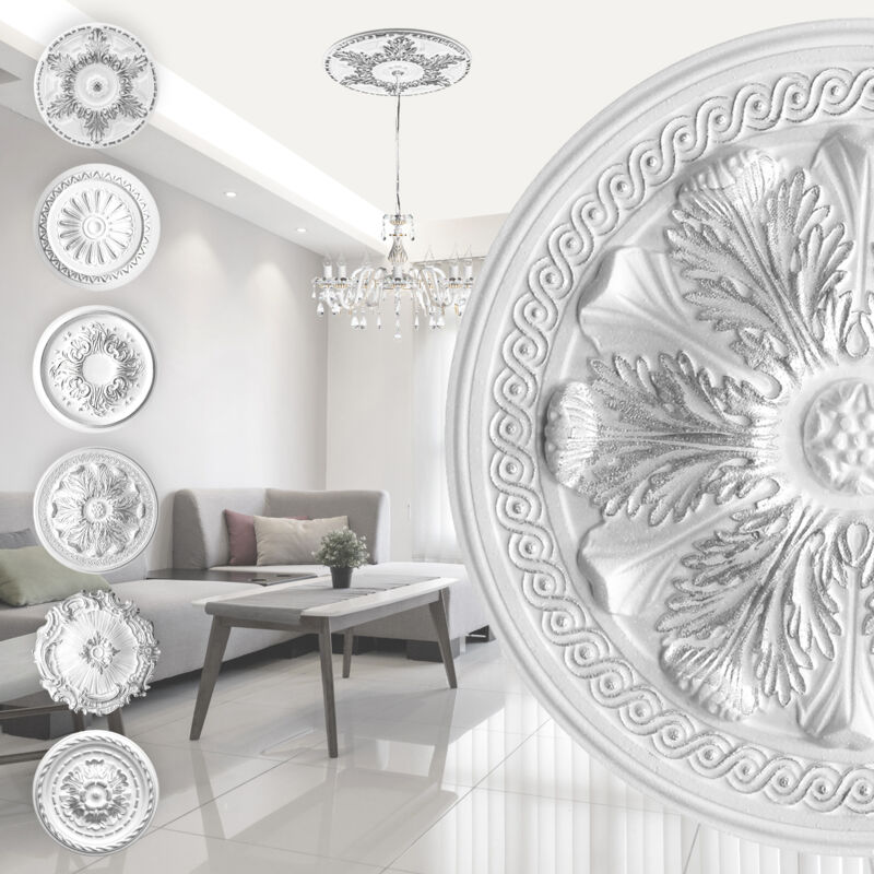 Rosace en polystyrène - décor intérieur, stuc plafond et mur EPS - argent: R-08 - Ø 47cm