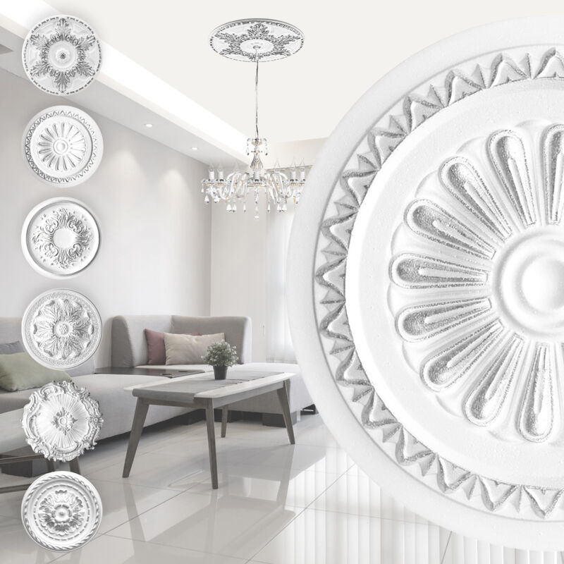 Rosace en polystyrène - décor intérieur, stuc plafond et mur eps - argent: R-15 - ø 34cm