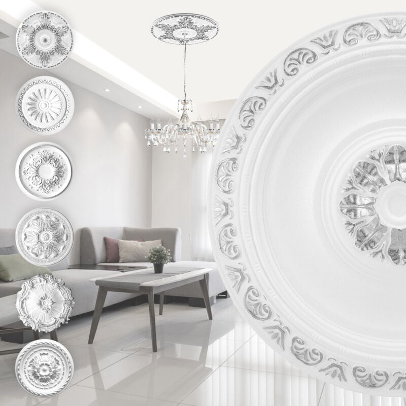 Rosace en polystyrène - décor intérieur, stuc plafond et mur eps - argent: R-20 - ø 40cm