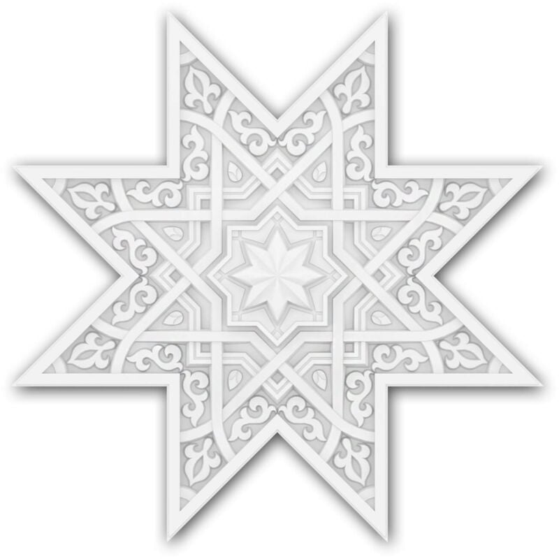 Rosace Profhome 157501 Dalle de plafond Élément décoratif 3d panneau mural Lambris mural Élement pour plafond style marocain oriental blanc 53,5 x