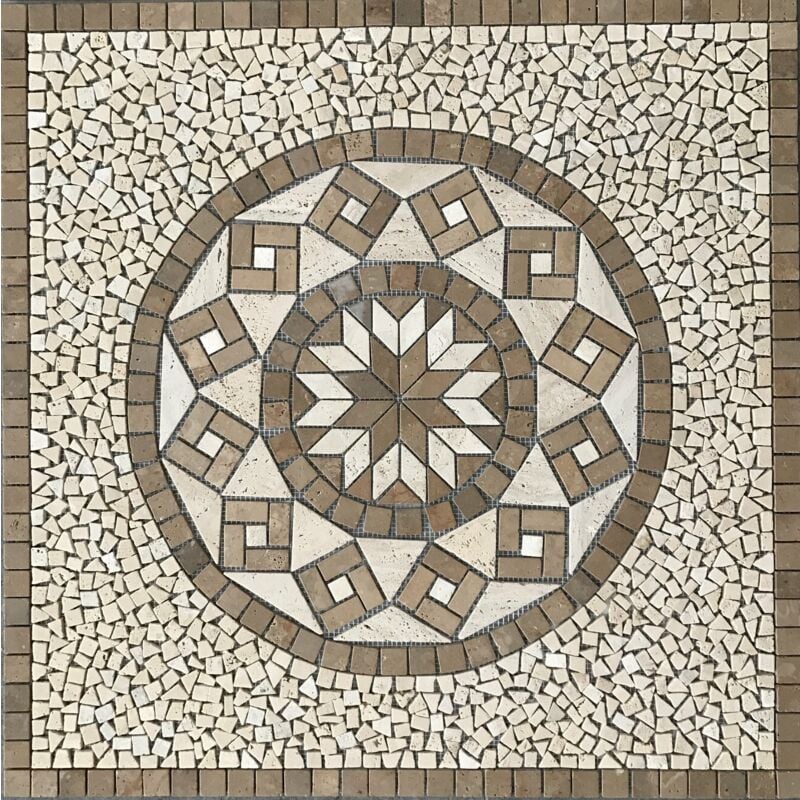 Stone By Stone - Rosace Travertin 1er Choix - 90x90x1cm Flocon - Vieilli - Vendu à l'unité