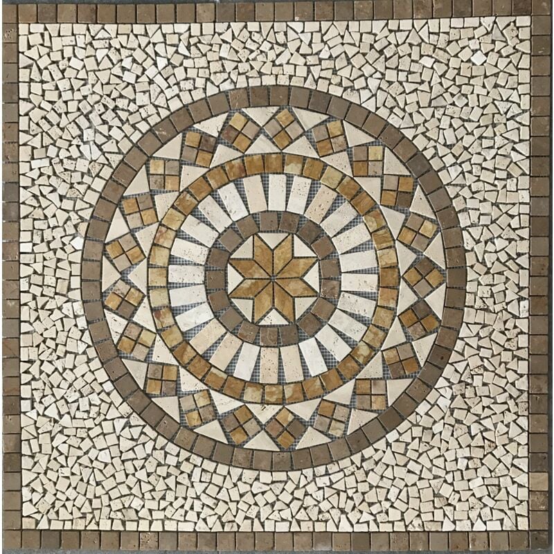 Stone By Stone - Rosace Travertin 1er Choix - 90x90x1cm Etoile - Vieilli - Vendu à l'unité