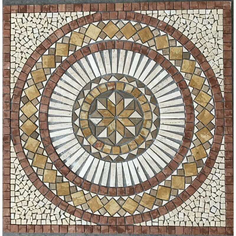 Stone By Stone - Rosace Travertin 1er Choix - 90x90x1cm Soleil - Vieilli - Vendu à l'unité