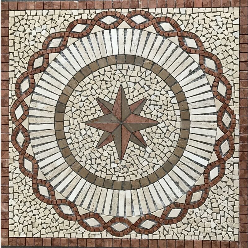 Stone By Stone - Rosace Travertin 1er Choix - 90x90x1cm Vent - Vieilli - Vendu à l'unité