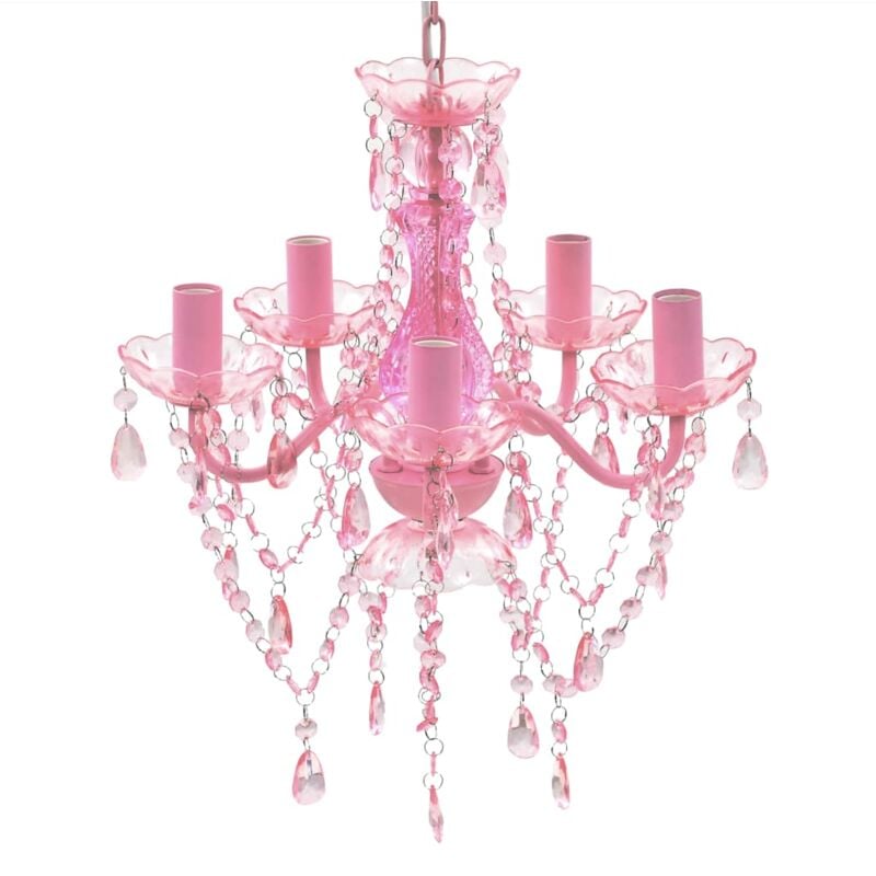 

vidaXL Lámpara de Araña de Cristal 5 Bombillas Rosa - Rosa