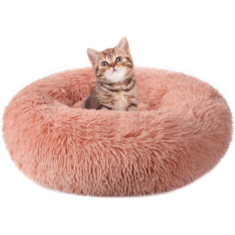 Rosafarbenes Katzen- und Hundebett aus Leder für den Innenbereich, Außendurchmesser 40 cm, maschinenwaschbar, weiches, rundes und flauschiges Plüschbett, 1 Stück