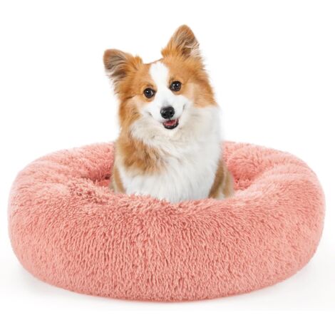 Rosafarbenes Katzen- und Hundebett aus Leder für den Innenbereich, Außendurchmesser 80 cm, maschinenwaschbar, weiches, rundes und flauschiges Plüschbett, 1 Stück