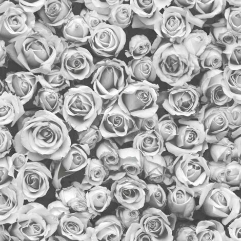 Rosalee Grey Mono Small Roses Floral Photographic Flower Wall Wallpaper Feature