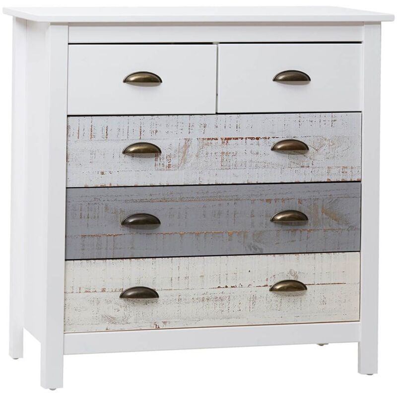 Altobuy - rosalia - Commode 5 Tiroirs Bois Aspect Vieilli Blanc et Grisé