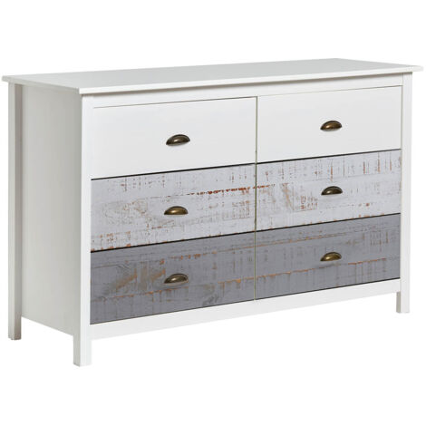 ROSALIA - Commode 6 Tiroirs Bois Aspect Vieilli