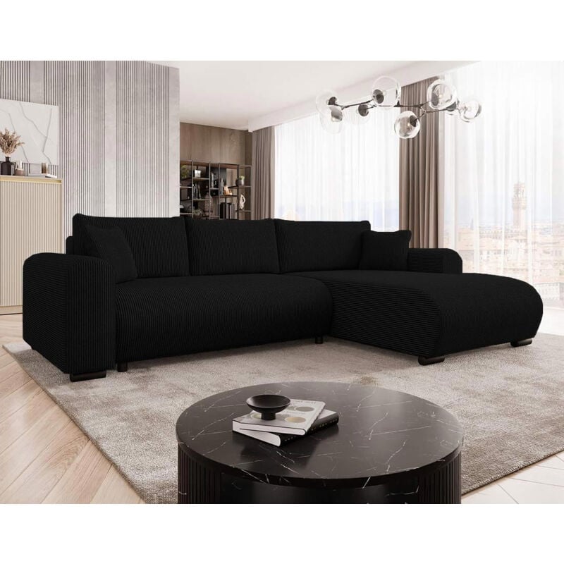 Bestmobilier - Rosalie - canapé d'angle réversible 4 places convertible avec coffre en velours côtelé - noir