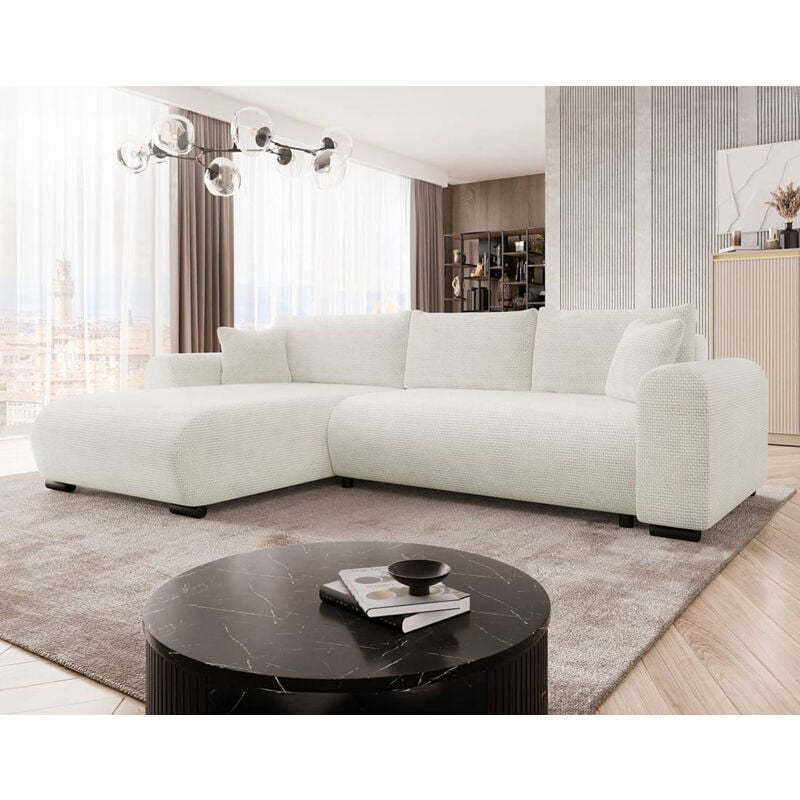 Bestmobilier - Rosalie - canapé d'angle réversible 4 places convertible avec coffre en velours texturé - beige