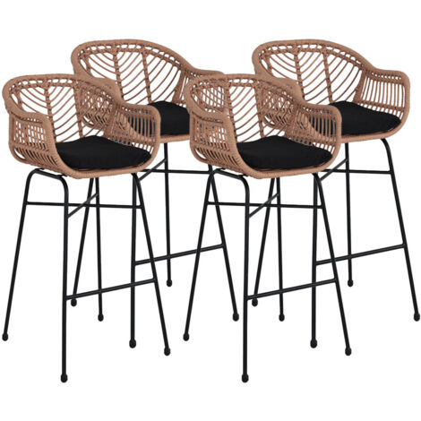 Rosano - lot de 4 tabourets - effet rotin - bois et noir