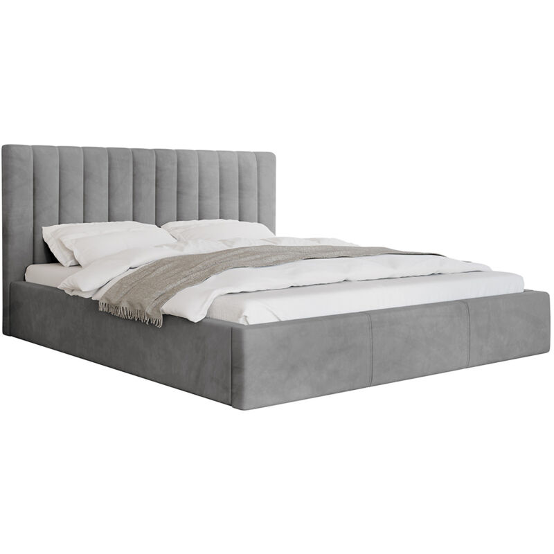 Bestmobilier - Rosario - lit coffre - 180x200 - sommier inclus - en velours - gris