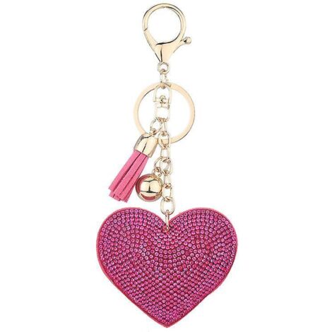 (rose) 1 En Cuir Amour Coeur Keychain  Premium Cristal De Voiture Porte-cls Valise Sacs  Dos Accessoires Charme Avec Glands