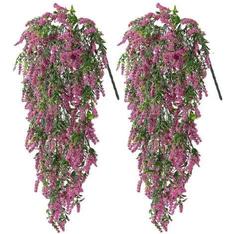 (rose) 2 Pices Fleurs Artificielles En Plastique De Rotin  Suspendre - Fausses Feuilles De Lierre Dcoratives Pour L'intrieur Et L'extrieur, Fausse
