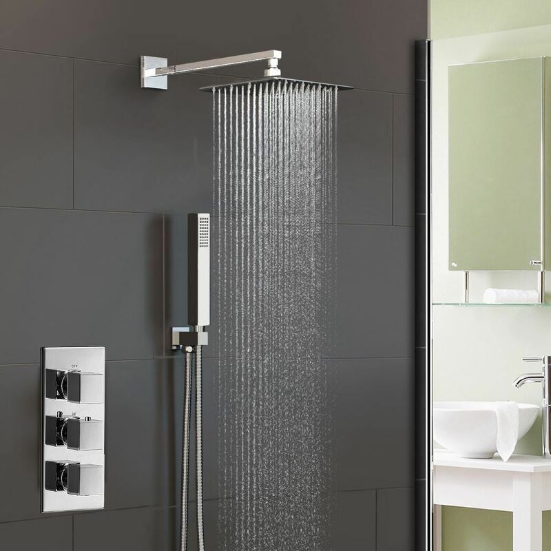 Rose 2 Way Concealed Thermostatic Shower Mixer Valve 200 Slim Overhead - Chrome