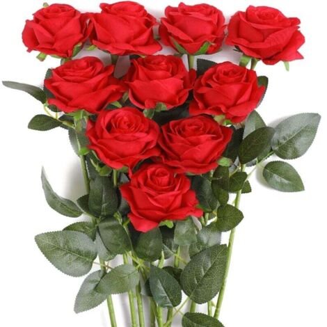 Rose Artificielle Fleurs De Soie Bouquet Home Office Arrangements De Mariage Rouge (10 PCS)