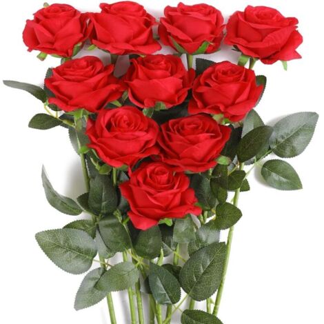 Rose Artificielle Fleurs De Soie Bouquet Home Office Arrangements De Mariage Rouge (10 PCS)