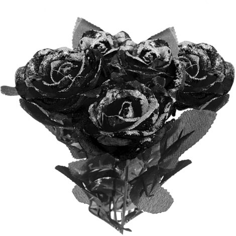 Rose Artificielle Imitation Pailletée Noire, Décoration Halloween Multicolore, Fausse Fleur pour Événements