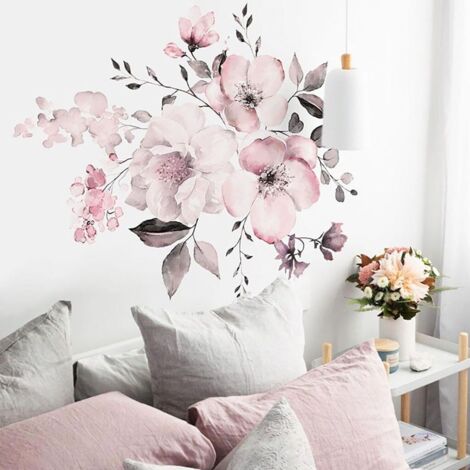 Rose blanche Aquarelle de Pivoines en Fleurs Autocollants de Mur de Mur Autocollants de décor à la maison