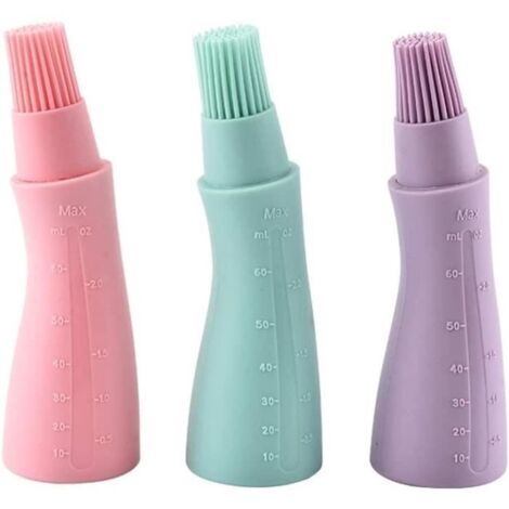 (rose, bleu, violet)Bouteille Huile,3 Pcs D'huile Bouteille de Silicone avec Brosse,Pinceaux à Pâtisserie,Brosse pour Barbecue,Silicone Brosse D'huile