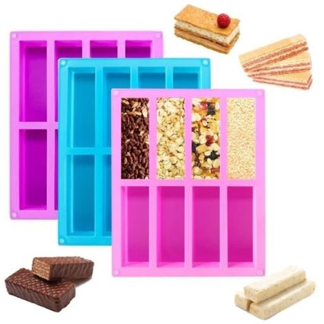 (Rose, Bleu, Violet)Moule Silicone Barre de Céréales - 3 Pièces - Antiadhésif et Facile à Nettoyer