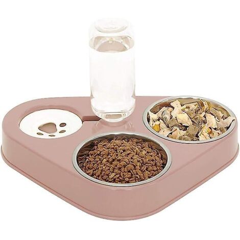 (rose) Bol Pour Chat Double Surlev, Bol Pour Chat En Acier Inoxydable Anti-vomissements 3 En 1, Bol Pour Animaux De Compagnie  Eau Automatique Pou