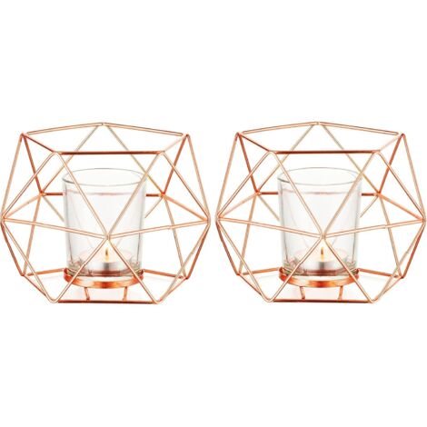 rose Bougeoir - Lot de 2 Bougeoirs Mariage Centre de Table pour Chauffe-plat Géométrique Design Moderne de Anniversaire Maison Décoration Métal-Fei Yu