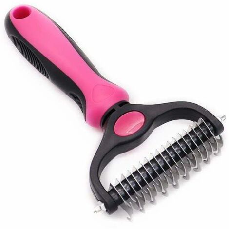rose-Brosse Chien Brosse Chat, Peigne Déméloir Chien Professionnel et Brosse Chien Poil Long, Râteau de Toilettage pour Chien et Chat enlever le Sous-poil des Animaux de Compagnie