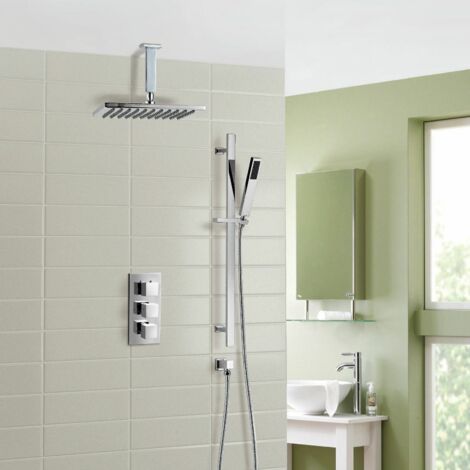 Rose Ceiling Rain Shower Head with Handset 2 Way Concealed Thermostatic Mixer