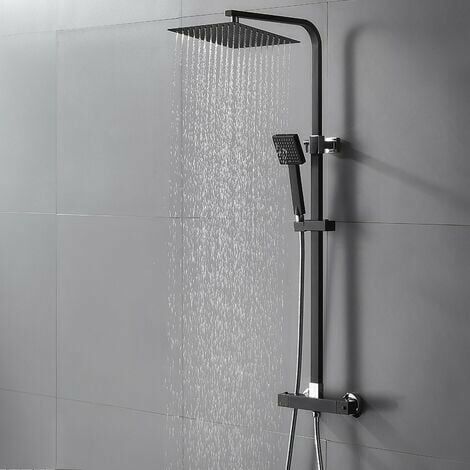 Rose-Colonne de Douche Thermostatique Ensemble de Douche Noir Hauteur Réglable Set de Douche Noir avec Mitigeur Systeme de Douche Pluie pour Salle de Bain