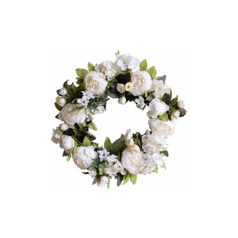 Rose-Door wreath lights up the front door decoration for wedding, birthday, living room, 1 piece (40 cm, milky white peony)