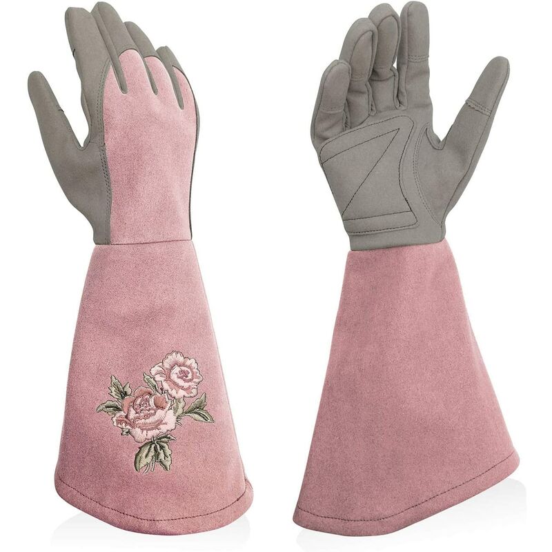 Rose Embroidered Trimming Gloves Gardening Gloves with Extra Long Forearm Protection for Women Mother's Day Gift - Size S