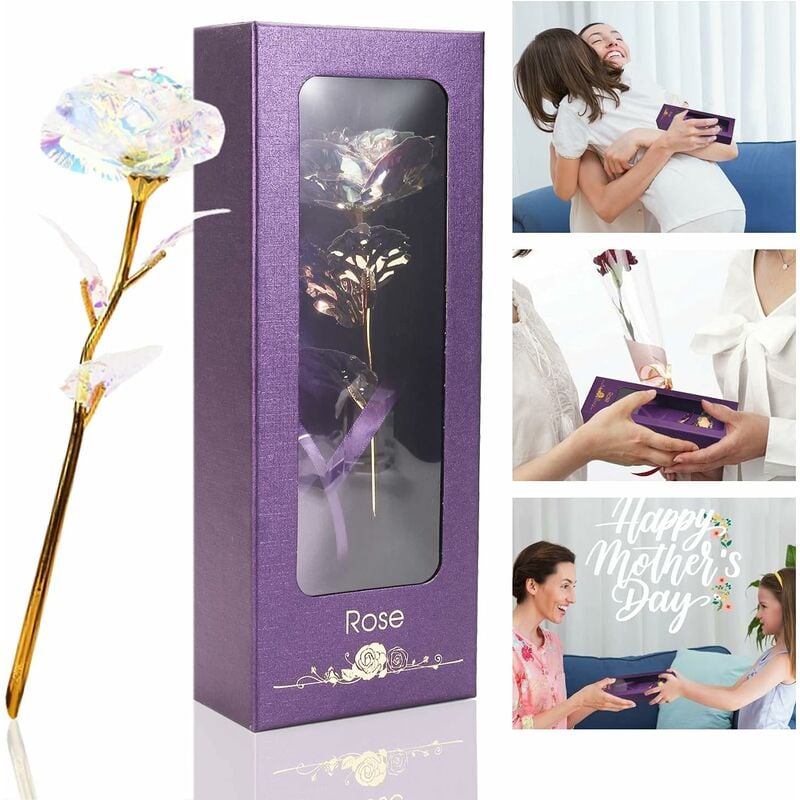 Rose Eternelle, Fleurs Artificielles Deco, Fête des Mères Cadeau pour Maman, Cadeau Anniversaire pour Femmes Petite Amie, Iridescent Fei Yu