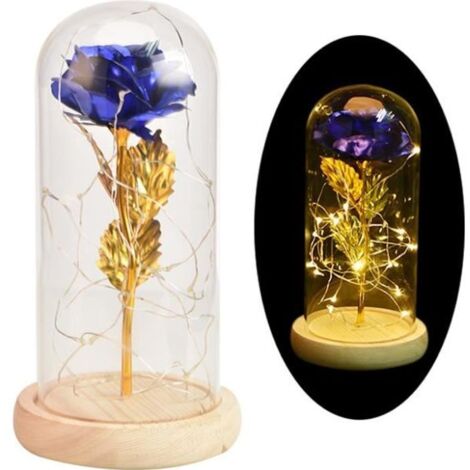 Rose éternelle romantique - ZGEER - Bleu - Verre, Bois, Plaqué Or 24K - LED - Décoratif