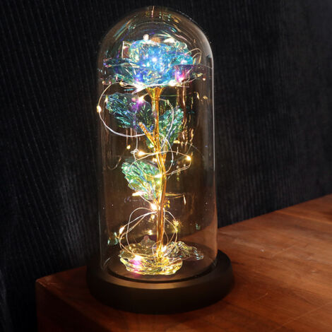 Rose Eternelle sous Cloche - Cadeau de Saint Valentin pour elle, Galaxy Rose avec LED Lumières,Fleur Artificielle Rose Cadeau pour Femme Maman Mère Grand-mère, pour Fête des Mères,Mariage,Anniversaire