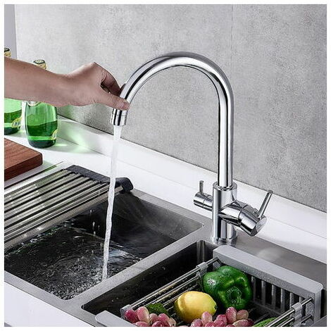 Rose-Faucet Kitchen Mixer Tap Single Handle Ceramic Valve One Hole with Filtered 360° Rotatable 2 Mode Ordinary Water Outlet Kitchen Faucet