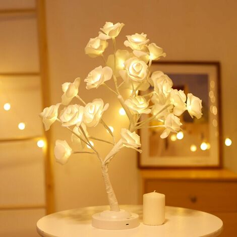 Vase décoratif éclairé vase, 1 rose, lampe de table, à piles, interrupteur Lampe de table à LED rose avec changement de couleur 
