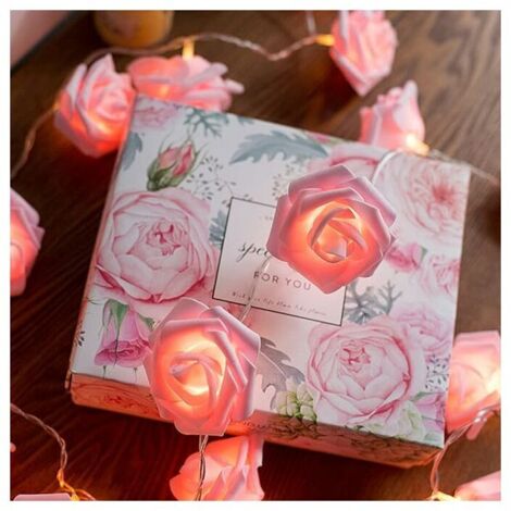 Rose Fleur LED Guirlande Lumineuse, 20 LED Blanc Chaud Alimenté par Pile Rose Lumières Décoratives pour Fête D'anniversaire Festival De Mariage,