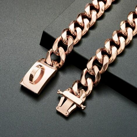 Rose Gold Chain Dog Collar, Cuban Link Chain Dog Collar, 19MM Stainless Steel Link Chain Dog Collar, Metal Walking Collar