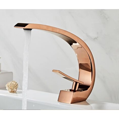 Rose gold copper bathroom faucet, 1-hole modern design hot/cold basin mixer tap