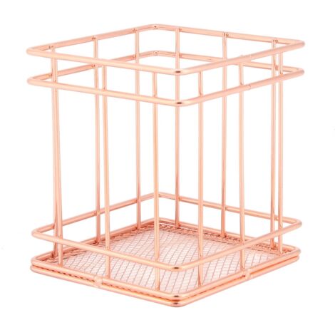Rose Gold Iron Storage Basket Organizer Storage Holder Desktop Decor (B)