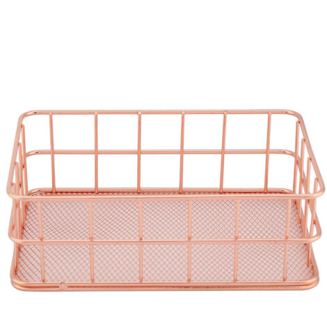 Rose Gold Iron Storage Basket Organizer Storage Holder Desktop Decor (C)