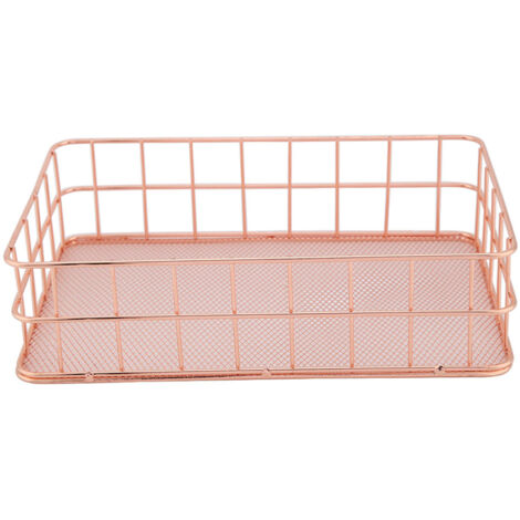 Rose Gold Iron Storage Basket Organizer Storage Holder Desktop Decor (D)