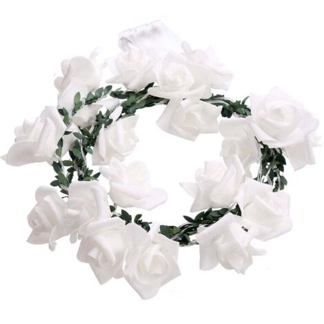 Rose guirlande lumineuse aux feuilles vertes,2.2M LED blanc chaud fleurs de rotin lumières féériques,alimenté par pile lumi