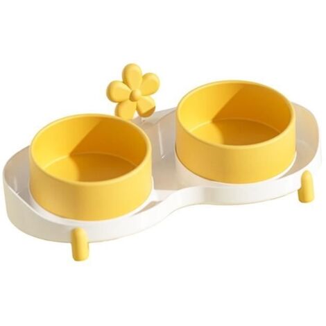 (Rose, Jaune)Gamelles doubles pour chat Rose et Jaune - Céramique - Anti-basculement - Intérieur