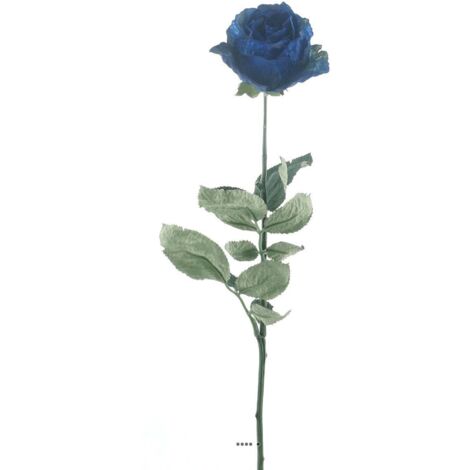 Rose Joy artificielle H 64 cm 1 tete D 7 cm 3 feuilles effet texturé Bleu royal - couleur: Bleu royal 250