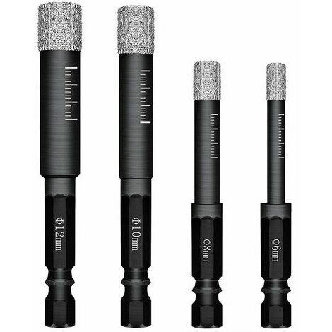 Rose-Lot de 4 Forets Mèches diamant pour Carrelage Céramique Grès Cérame Tuiles Verre Pierre. Mèches Diamantées Professionnelles Carreaux de Céramique Drill Bits Tool - 6mm 8mm 10mm 12mm,
